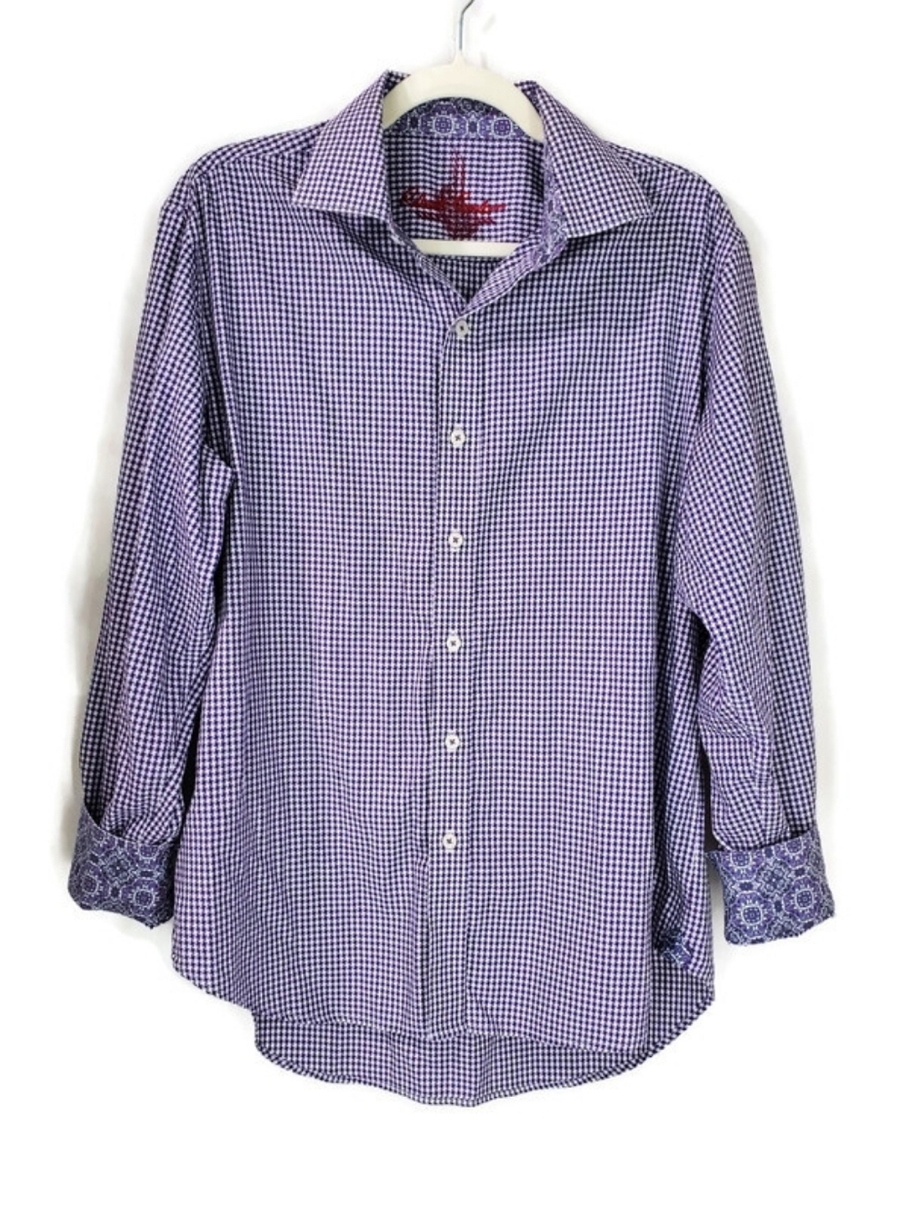 Robert Graham Purple Mens Buttondown Long Sleeve Shirt Sz M Flip Cuff Floral EUC